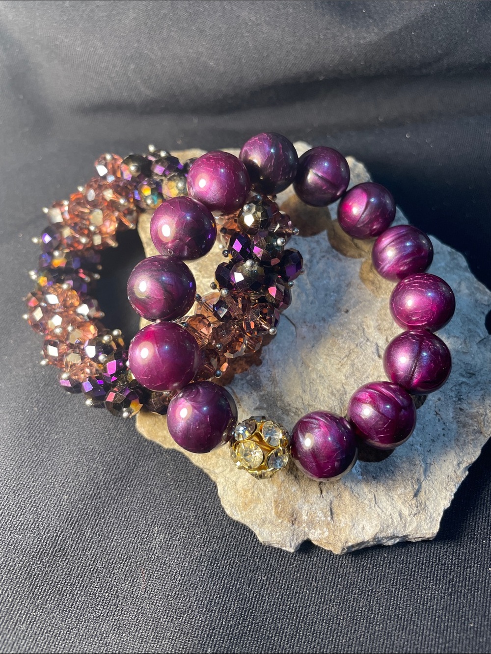 Elegant Purple Beaded Stretch Bracelet Set